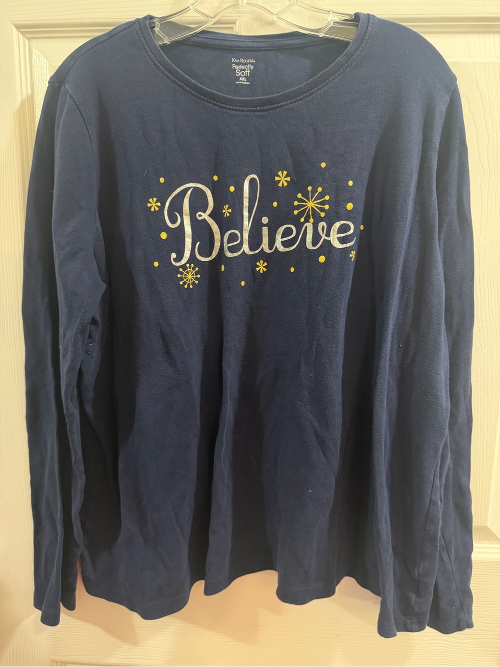 Kim Rogers Perfectly Soft XXL Navy Blue Long Sleeve 'Believe' Graphic Tee